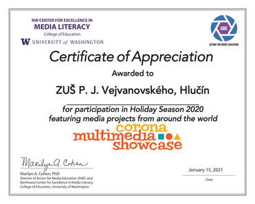 Big thumb certificate of appreciation for zu  p. j. vejvanovsk ho 1